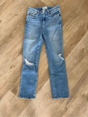 PAIGE Cindy Medium Blue Cropped Straight Leg Jeans